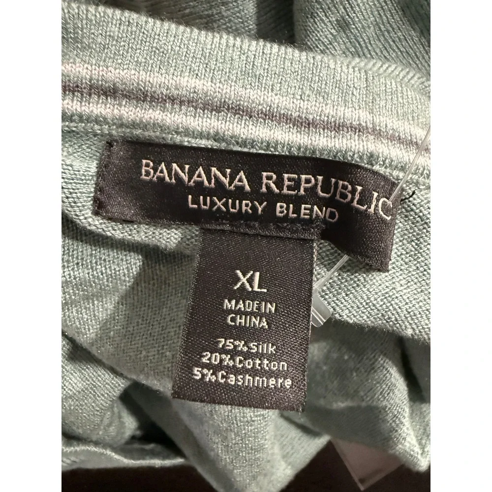 Banana Republic Luxury‎ Blend Silk Cotton Cashmere V-Neck Sweater Sage Green XL